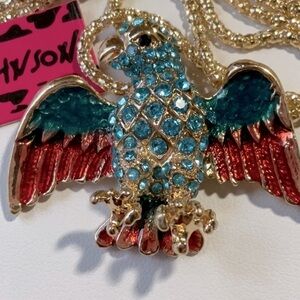 BETSEY JOHNSON ALLOY AND RHINESTONE EAGLE NECKLACE